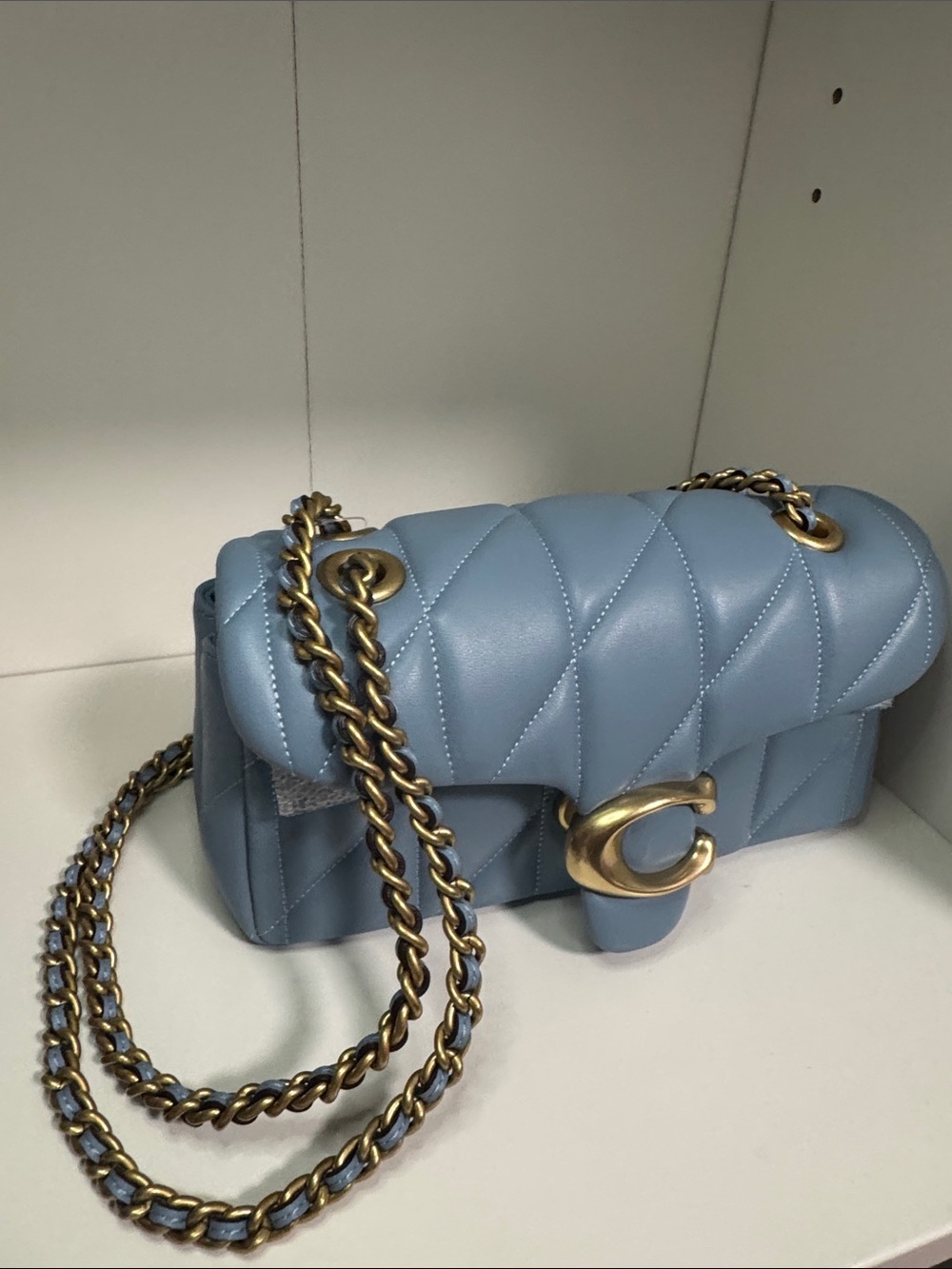 Coach Quilted Pale Blue Leather Shoulder Bag with Gold Hardware - Picture 3 of 13